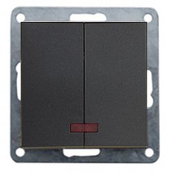 Выключатель 2-кл., с индикаторами (схема 5L) 16 A, 250 B (черный бархат) LK60 Экопласт861208 фото