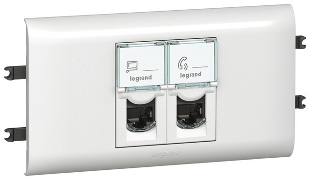 LEGRAND 078673 Модуль розетки компьютерной 2XRJ45, кат.5е, FTP, 2М, с рамкой и суппортом (в короб с крышкой 65мм), белая, Mosaic