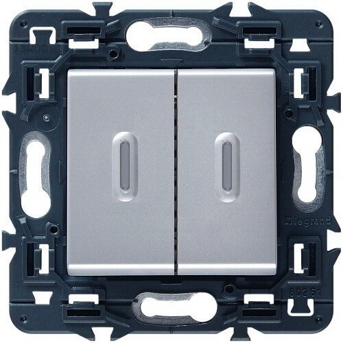 LEGRAND 79202 Переключатель 2-х позиционный, 1М, с подсветкой, алюминиевый, Mosaic