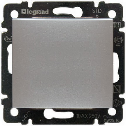 LEGRAND 770111 Выключатель 1-клавишный, без фиксации, 10А, 250В, алюминий, Valena