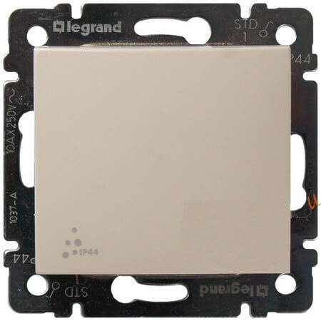 LEGRAND 774101 Выключатель 1-клавишный, 10АХ, 250В, IP44, слоновая кость, Valena