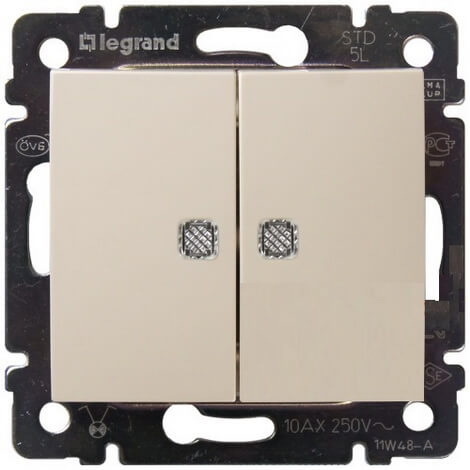 LEGRAND 774328 Выключатель 2-клавишный, с подсветкой, 10АХ, 250В, слоновая кость, Valena