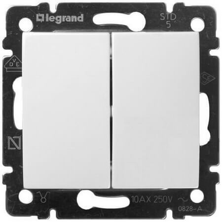 LEGRAND 774405 Выключатель 2-клавишный, 10АХ, 250В, белый, Valena