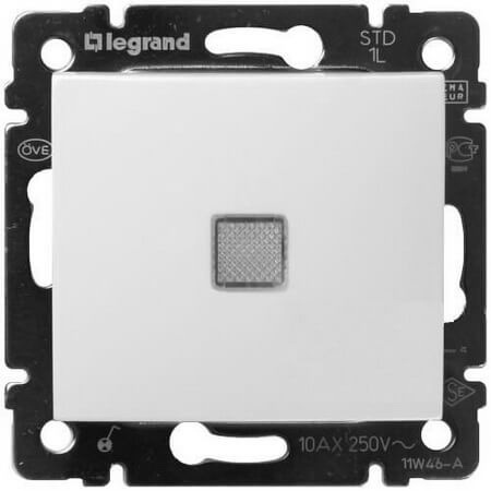 LEGRAND 774410 Выключатель 1-клавишный, с подсветкой, 10АХ, 250В, белый, Valena