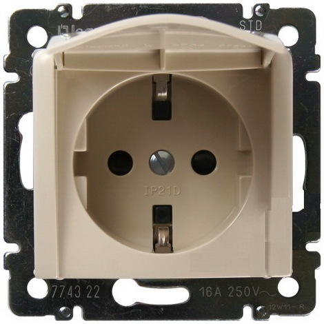 LEGRAND 774322 Модуль розетки 2К+З, с винтовыми зажимами, с откидной крышкой, немецкий стандарт (Schuko), 10/16А, слоновая кость, Valena