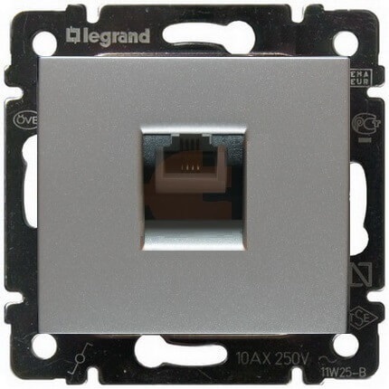 LEGRAND 770138 Модуль розетки телефонной 1хRJ11, 4 контакта, блестящий алюминий, Valena