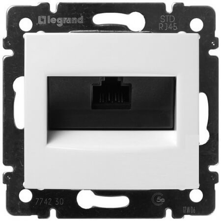 LEGRAND 774244 Модуль розетки информационной 1хRJ45, Кат.6, без захватов, STP, белый, Valena