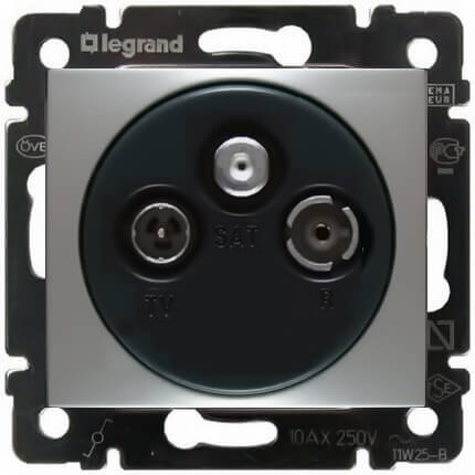 LEGRAND 770137 Модуль розетки TV-R-SAT проходной, 14дБ, алюминий, Valena