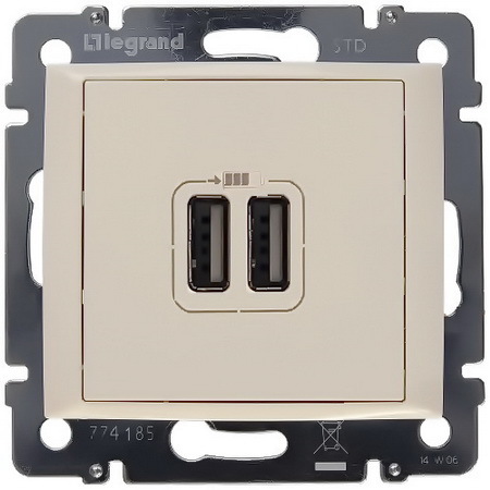 LEGRAND 774170 Модуль розетки USB для зарядки, 2 входа, слоновая кость, Valena