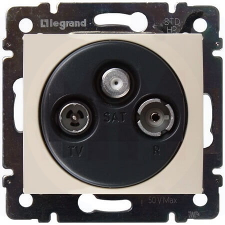 LEGRAND 774337 Модуль розетки TV-R-SAT проходной, 14дБ, слоновая кость, Valena