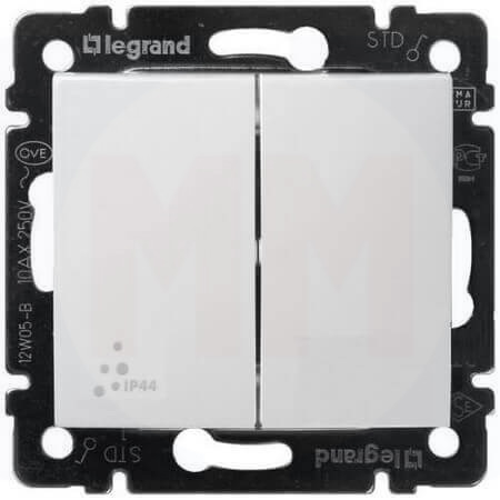 LEGRAND 770098 Переключатель на 2 направления, 2-клавишный, 10АХ, 250В, IP44, белый, Valena