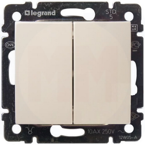 LEGRAND 774308 Переключатель на 2 направления, 2-клавишный, 10АХ, 250В, слоновая кость, Valena