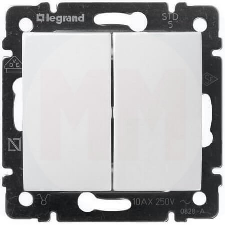 LEGRAND 774408 Переключатель на 2 направления, 2-клавишный, 10АХ, 250В, белый, Valena