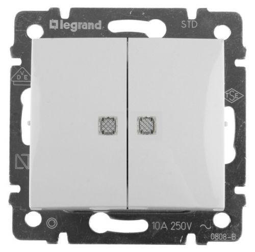 LEGRAND 774213 Выключатель 2-клавишный, с двумя индикаторами, 10АХ, 250В, белый, Valena