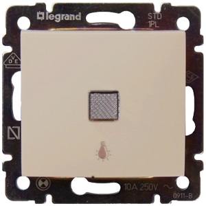 LEGRAND 774313 Выключатель без фиксации с подсветкой с символом лампы, 10A, слоновая кость, Valena