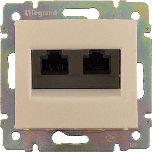 LEGRAND 774143 Модуль розетки информационной 2хRJ45, Кат.6, без захватов, UTP, слоновая кость, Valena