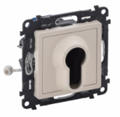 LEGRAND 752225 Модуль 1-клавишного выключателя с ключом на 2 положения, 2 Н.О. контакта, 10А, 230В, с лицевой панелью, слоновая кость, Valena Life
