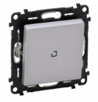 LEGRAND 752304 Модуль 1-клавишного выключателя с индикацией, с установленной лампой 3 мА, безвинтовые зажимы, с лицевой панелью, 10АХ 250В, алюминий,