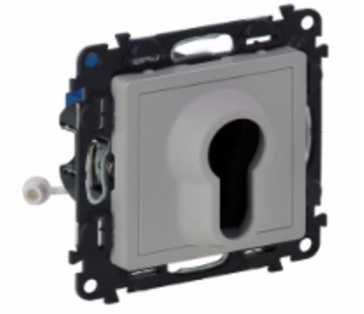 LEGRAND 752325 Модуль 1-клавишного выключателя с ключом на 2 положения, 2 Н.О. контакта, 10А, 230В, с лицевой панелью, алюминий, Valena Life