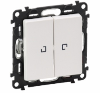 LEGRAND 752409 Модуль 2-клавишного переключателя на 2 направления, с подсветкой, с двумя установленными лампами 0.15 мА, безвинтовые зажимы, с лицевой