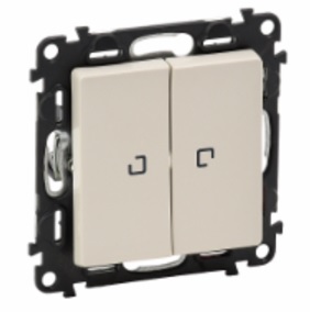 LEGRAND 752528 Модуль 2-клавишного выключателя с подсветкой, с 2-мя установленными лампами 0.15 мА, безвинтовые зажимы, с лицевой панелью, 10АХ, 250В,