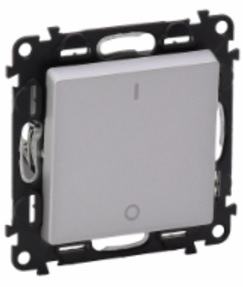 LEGRAND 752602 Модуль двухполюсного выключателя, 1-клавишный, винтовые зажимы, 16АХ, 250В, с лицевой панелью, алюминий, Valena Life