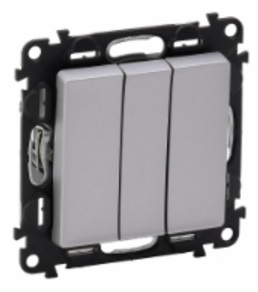 LEGRAND 752603 Модуль 3-клавишного выключателя, винтовые зажимы, 10АХ, 250В, с лицевой панелью, алюминий, Valena Life