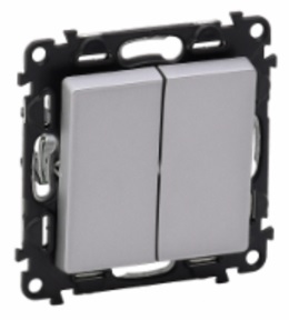 LEGRAND 752605 Модуль 2-клавишного выключателя, безвинтовые зажимы, с лицевой панелью, 10А, 250В, алюминий, Valena Life
