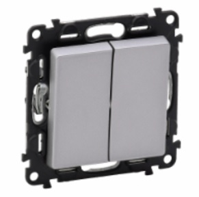 LEGRAND 752608 Модуль 2-клавишного переключателя на 2 направления, безвинтовые зажимы, с лицевой панелью, 10А, 250В, алюминий, Valena Life