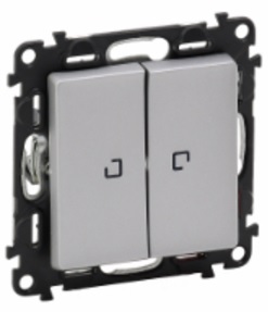 LEGRAND 752628 Модуль 2-клавишного выключателя с подсветкой, с 2-мя установленными лампами 0.15 мА, безвинтовые зажимы, с лицевой панелью, 10АХ, 250В,