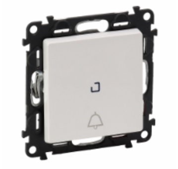 LEGRAND 752116 Модуль кнопочного выключателя с переключающим контактом, с подсветкой, с символом звонка, безвинтовые зажимы, 6А, 250В, с лицевой панел