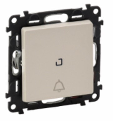 LEGRAND 752216 Модуль кнопочного выключателя с переключающим контактом, с подсветкой, с символом звонка, безвинтовые зажимы, 6А, 250В, с лицевой панел