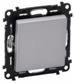 LEGRAND 752611 Модуль кнопочного выключателя с переключающим контактом, безвинтовые зажимы, 6А, 250В, с лицевой панелью, алюминий, Valena Life