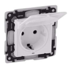 LEGRAND 753119 Модуль силовой розетки 2К+З, немецкий стандарт, с защитными шторками и откидной крышкой, безвинтовые зажимы, 16А, 250В, IP44, с лицевой