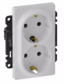 LEGRAND 753127 Модуль силовой розетки 2х2К+З, немецкий стандарт, безвинтовые зажимы, 16А, 250В, с лицевой панелью, белый, Valena Life