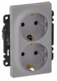 LEGRAND 753327 Модуль силовой розетки 2х2К+З, немецкий стандарт, безвинтовые зажимы, 16А, 250В, с лицевой панелью, алюминий, Valena Life