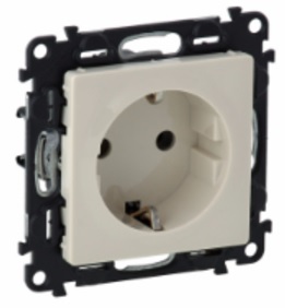 LEGRAND 753520 Модуль силовой розетки 2К+З, немецкий стандарт, с защитными шторками, безвинтовые зажимы, 16А, 250В, с лицевой панелью, слоновая кость,