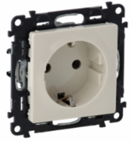 LEGRAND 753521 Модуль силовой розетки 2К+З, немецкий стандарт, безвинтовые зажимы, 16А, 250В, с лицевой панелью, слоновая кость, Valena Life