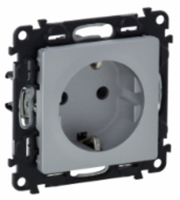 LEGRAND 753625 Модуль силовой розетки 2К+З, немецкий стандарт, винтовые зажимы, 16А, 250В, с лицевой панелью, алюминий, Valena Life