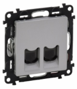 LEGRAND 753339 Модуль розетки телефонной 2xRJ11, с лицевой панелью, алюминий, Valena Life
