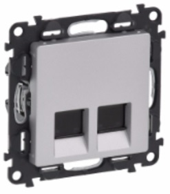 LEGRAND 753641 Модуль розетки информационной 2xRJ45, категория 5е, UTP, с лицевой панелью, алюминий, Valena Life