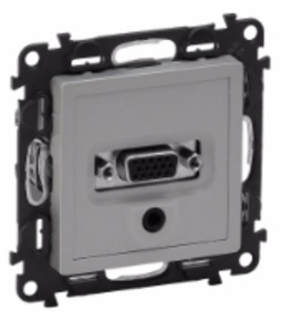 LEGRAND 753370 Модуль розетки для аудио/видео устройств с разьемами HD15, гнездо Jack 3.5мм, с лицевой панелью, алюминий, Valena Life