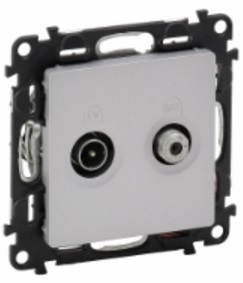 LEGRAND 753663 Модуль розетки TV-SAT проходной, 5-862 МГц/950-2400 МГц, 1.5 дБ/14 дБ, с лицевой панелью, алюминий, Valena Life