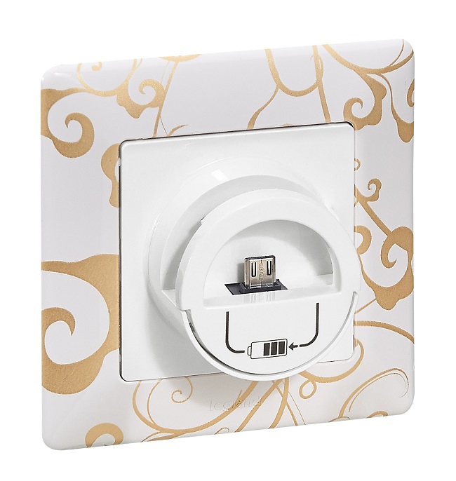 LEGRAND 753011 Модуль зарядной станции Micro USB, 100-240ВA, 50-60Гц, 5В-2400мА, с лицевой панелью, белый, Valena Life