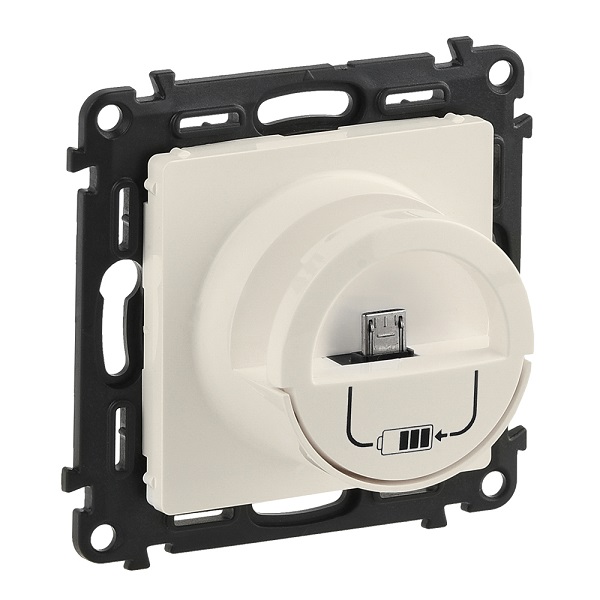 LEGRAND 753012 Модуль зарядной станции Micro USB, 100-240ВA, 50-60Гц, 5В-2400мА, с лицевой панелью, слоновая кость, Valena Life