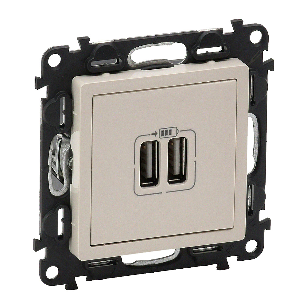 LEGRAND 753512 Модуль зарядного устройства 2х USB, 100-240ВA, 50-60Гц, 5В-2400мА, с лицевой панелью, слоновая кость, Valena Life