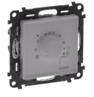 LEGRAND 752333 Модуль комнатного электронного термостата 5-30°С, 8А, 230В, винтовые зажимы, с лицевой панелью, алюминий, Valena Life