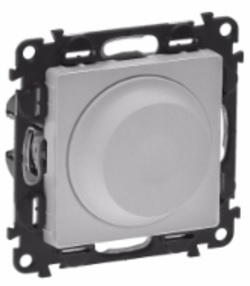 LEGRAND 752660 Модуль светорегулятора с поворотной ручкой, без нейтрали, 300Вт, с лицевой панелью, алюминий, Valena Life