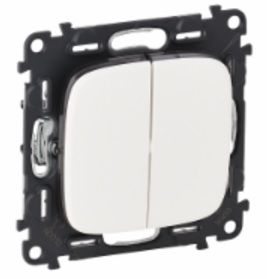 LEGRAND 752705 Модуль 2-клавишного выключателя, безвинтовые зажимы, 10АX, 250В, с лицевой панелью, белый, Valena Allure