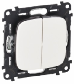 LEGRAND 752708 Модуль 2-клавишного переключателя на 2 направления, безвинтовые зажимы, 10АX, 250В, с лицевой панелью, белый, Valena Allure